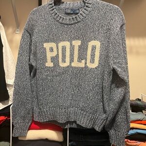 Polo by Ralph Lauren Navy Marled Crewneck Sweater with Cream POLO